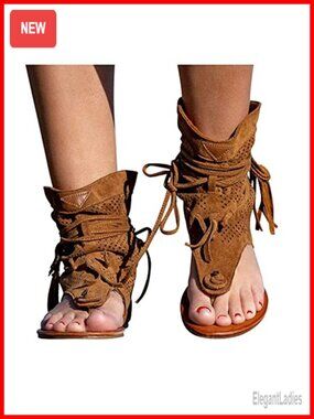Fringed Tassel Flat Sandals with Gladiator Style Open Toe